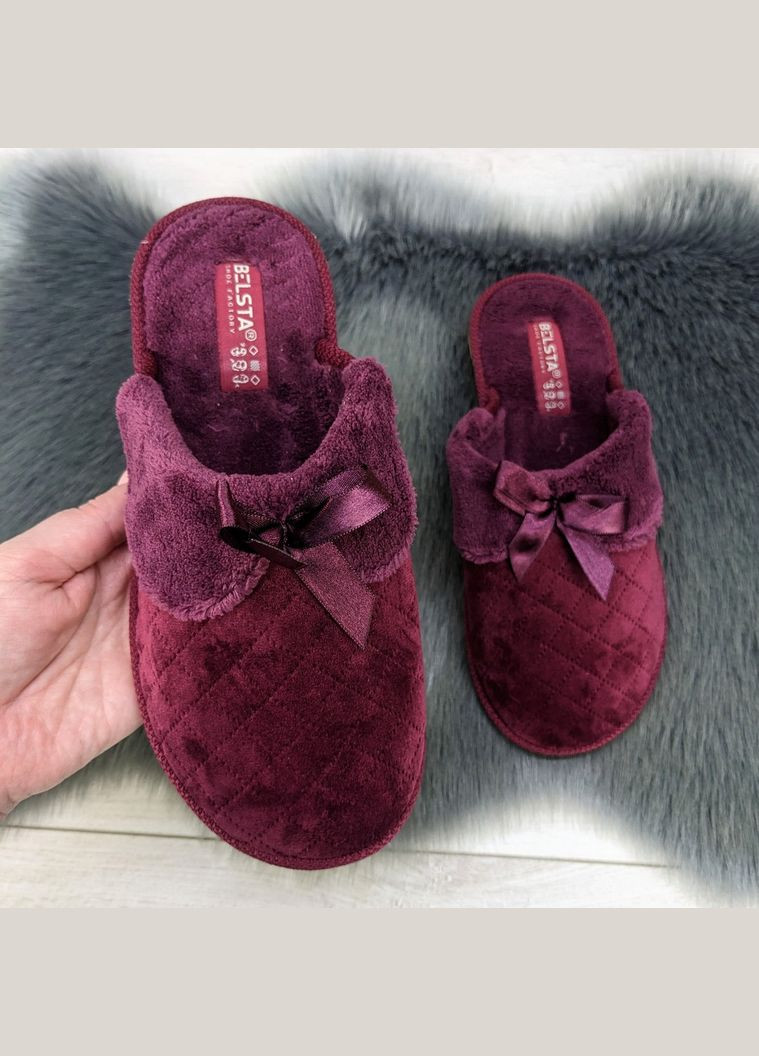 Бордовые тапочки женские домашние с закрытым носком велюровые Белста