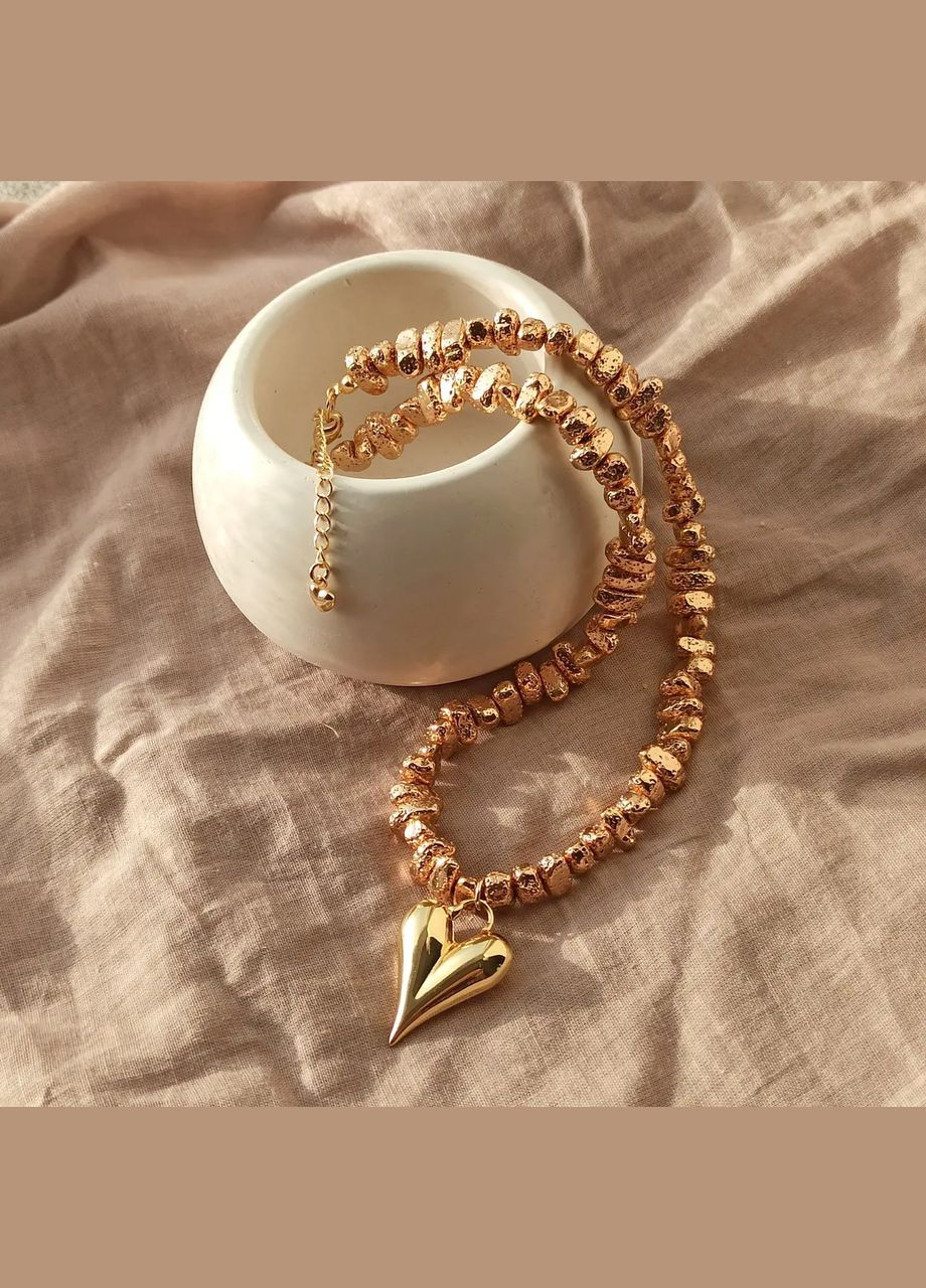 Чокер натуральний камінь Гематит колір античне золото + підвіска Серце, фур-ра гіп-ний сплав d-8х4мм+- L-37-42см No Brand гематит латунь золото (315516294)