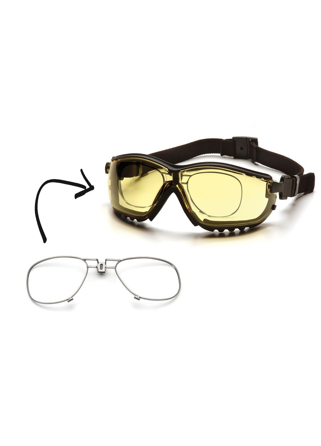 Очки защитные с уплотнителем V2G+RX (amber) Anti-Fog, желтые очки с диоптрийной вставкой в комплекте Pyramex (322860114)