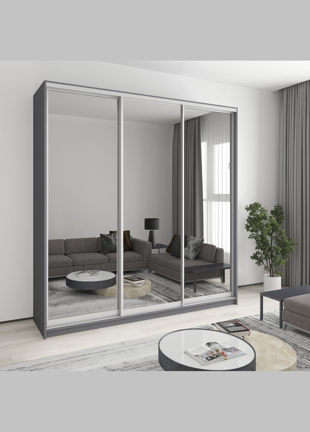 Шкаф-купе трехдверный Стандарт AL 3 Зеркала 230x45x240 см (MBS-1863) MebelStar (346288756)