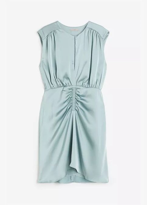 Бірюзова сукня з драпірованого атласу -l H&M однотонна