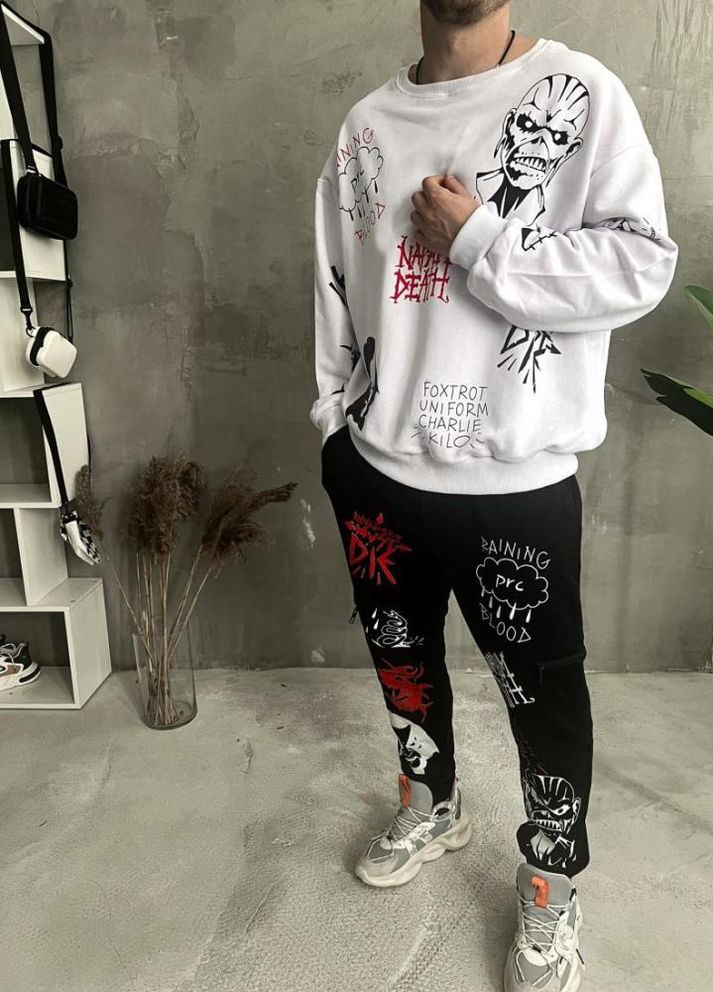 Костюм світшот штани чоловічий чорно-білий не утеплений No Brand (307151776)