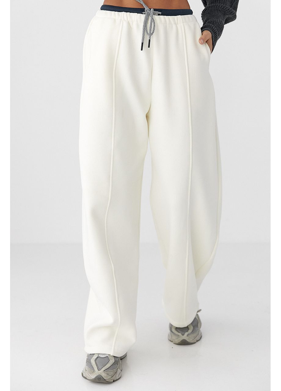 Теплые спортивные штаны палаццо с двойным поясом - черный цвет Lurex (364967707)