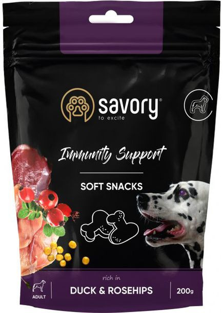 Мягкие лакомства для укрепления иммунитета собак, утка и шиповник, 200 г (4820232631331) Savory (307360006)