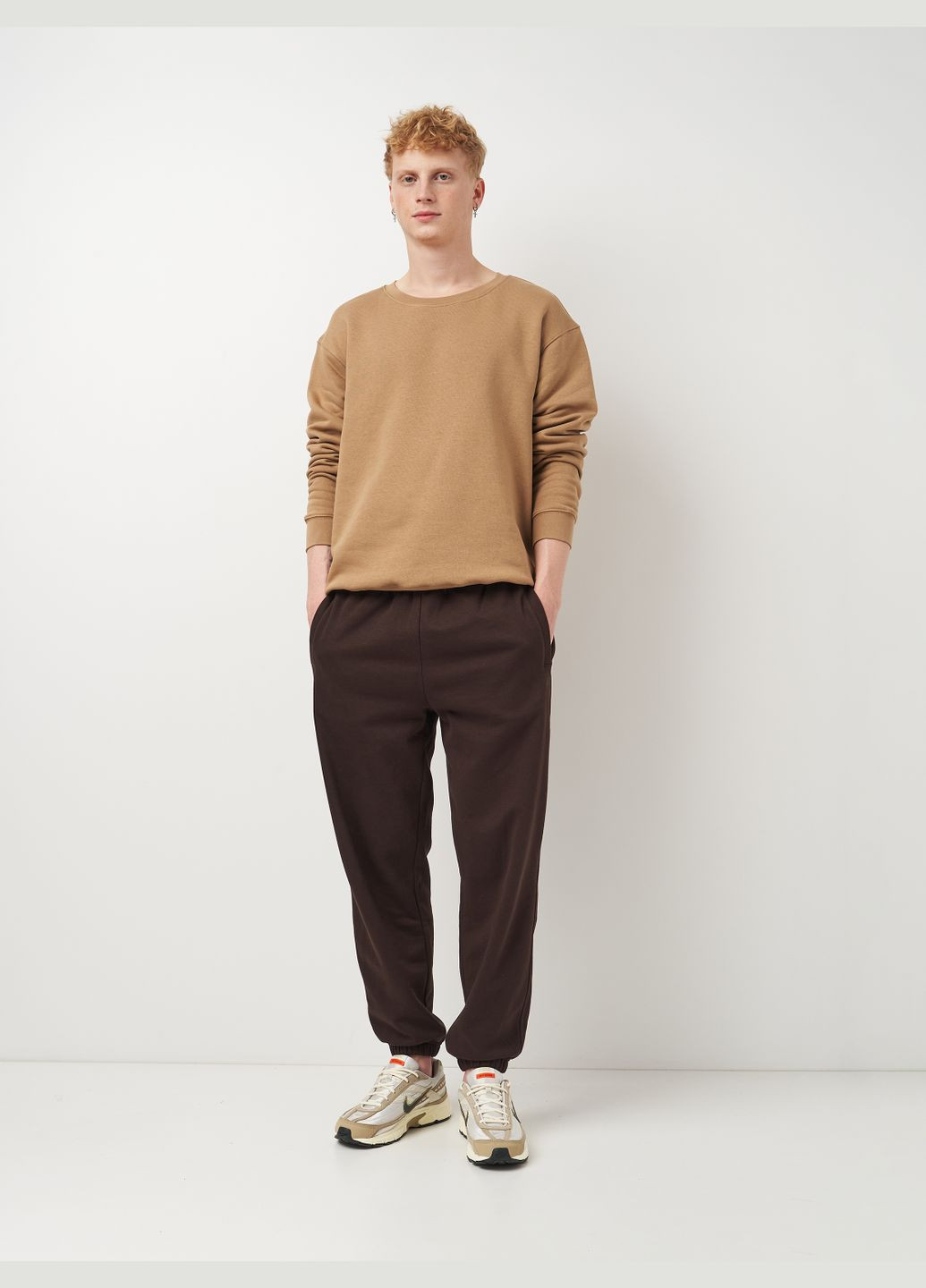 Темно-бежевый свитшот мужской утепленный с начёсом чёрный Роза однотонный без декора (315017746)