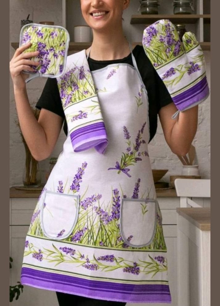 Набор фартук прихватка для кухни 55х73 Белый Лаванда (П4К-fartuh0016) No Brand (356515931)