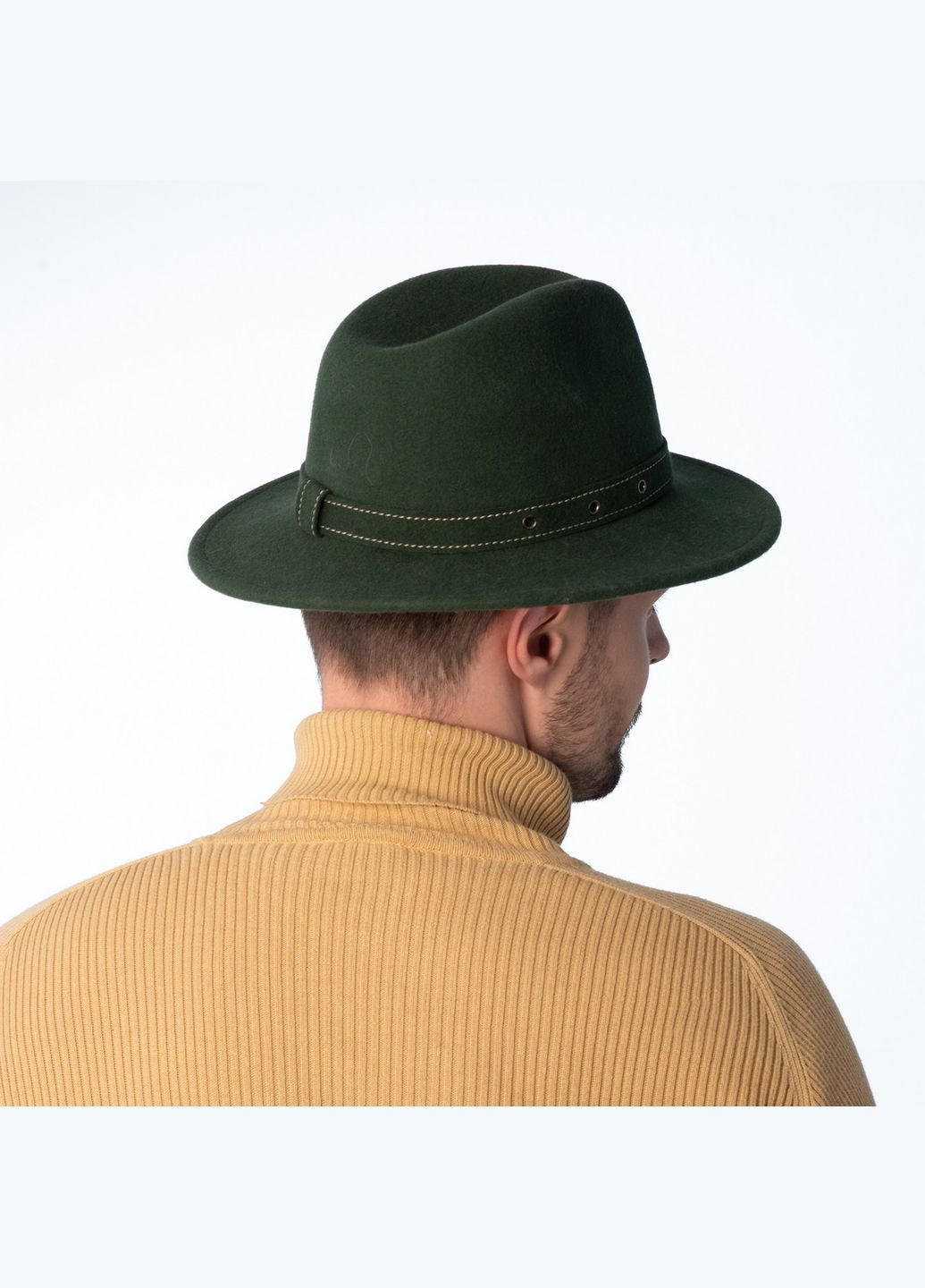 Шляпа федора мужская с ремешком фетр зеленая 653-307 LuckyLOOK 653-307m (280914751)