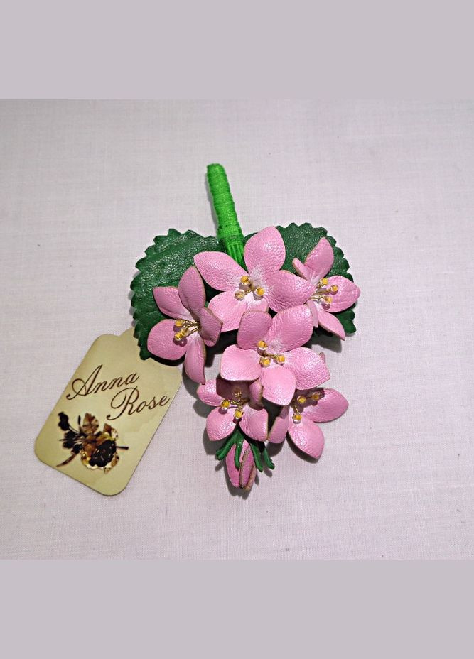 Брошь цветок из кожи ручной работы букет "Розовые Колокольчики" No Brand (349843361)