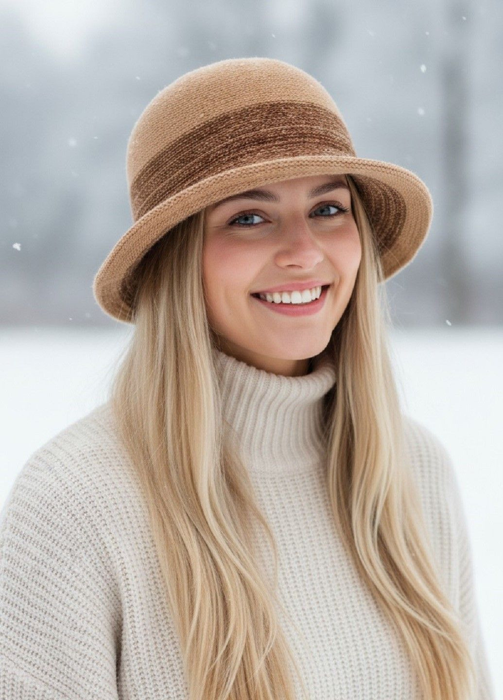 Женская Осенняя Зимняя Шляпа Клоше Элегантная Классическая Вязаная Теплая Шляпка с Контрастной Полоской No Brand капелюх з маленькими полями (369623780)