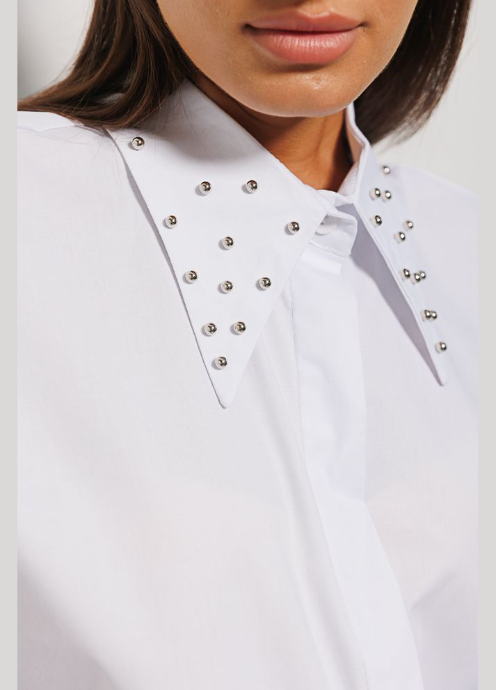 Жіноча сорочка біла з бусинками на комірі Arjen (294907604)