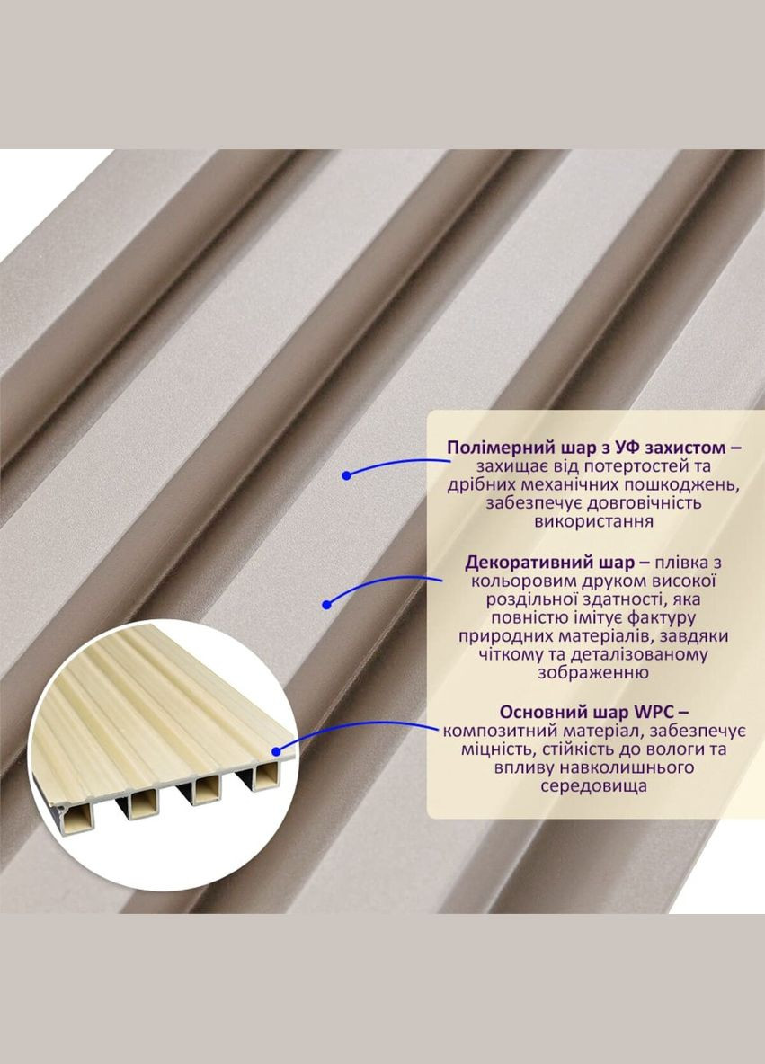 Рейка декоративна WPC стінова мокко 3000х160х23мм SW-00001859 No Brand (328578277)