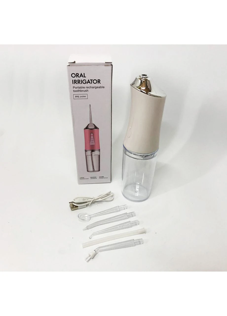 Іригатор для чищення зубів та порожнини рота Oral Irrigator з акумулятором та змінними насадками. Колір: білий Portable (351485878)