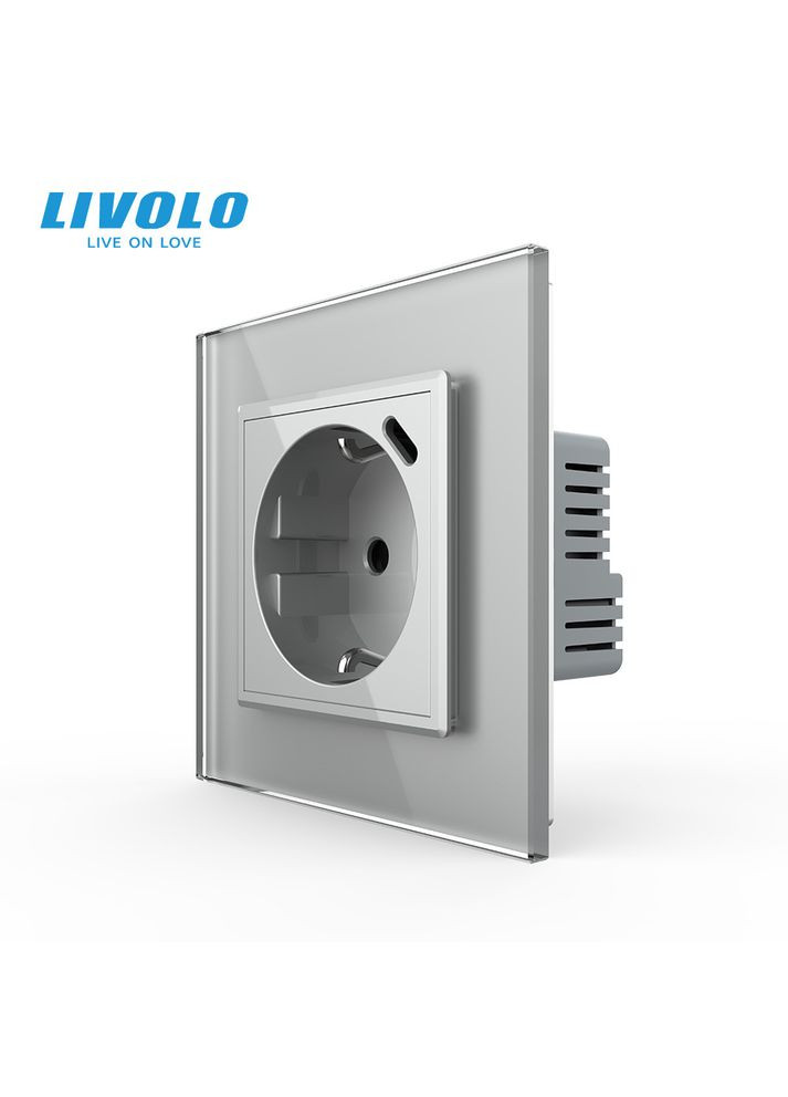 Электрическая розетка с USB Type-C 18Вт для зарядки, с заземлением,, серая, стеклянная рамка, 250В 16А Livolo (370970711)