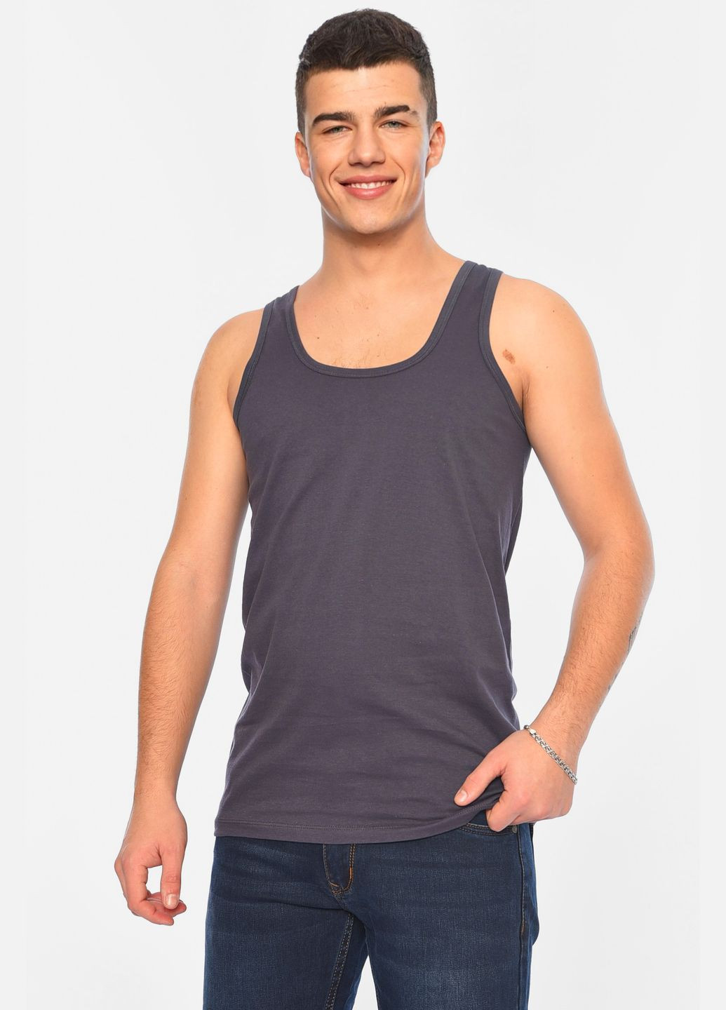 Майка мужская однотонная темно-серого цвета Let's Shop (315478768)