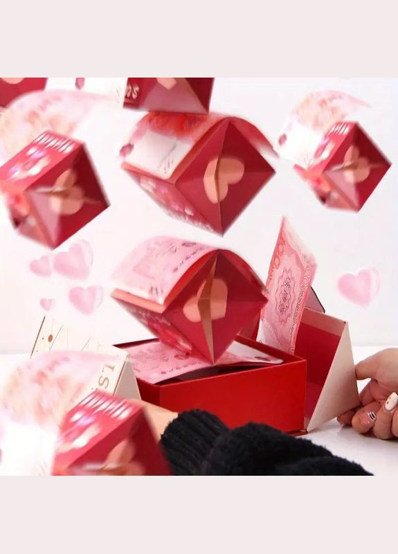 Подарунковий святковий набір сюрприз комплект пакет коробка з вилітаючими кубиками картками 20шт. рожевий No Brand Вітальний набір (317590261)