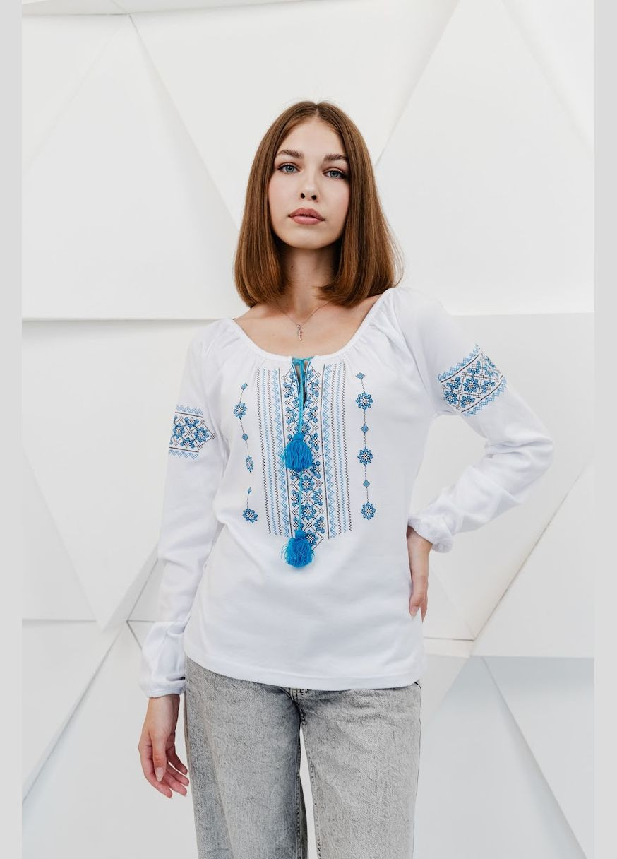 Голубая вышиванка женская hc (h001-8607-038-22) приталенная (300418190)