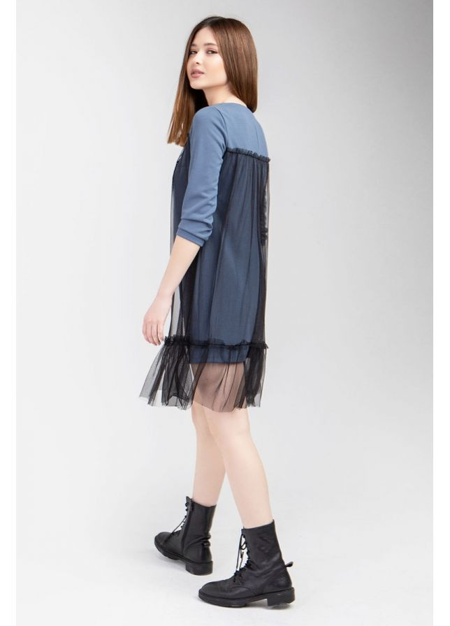 Темно-голубое повседневный мягкое платье-туника со свободным кроем для комфорта и стильного вида (1398) Triko Bakh