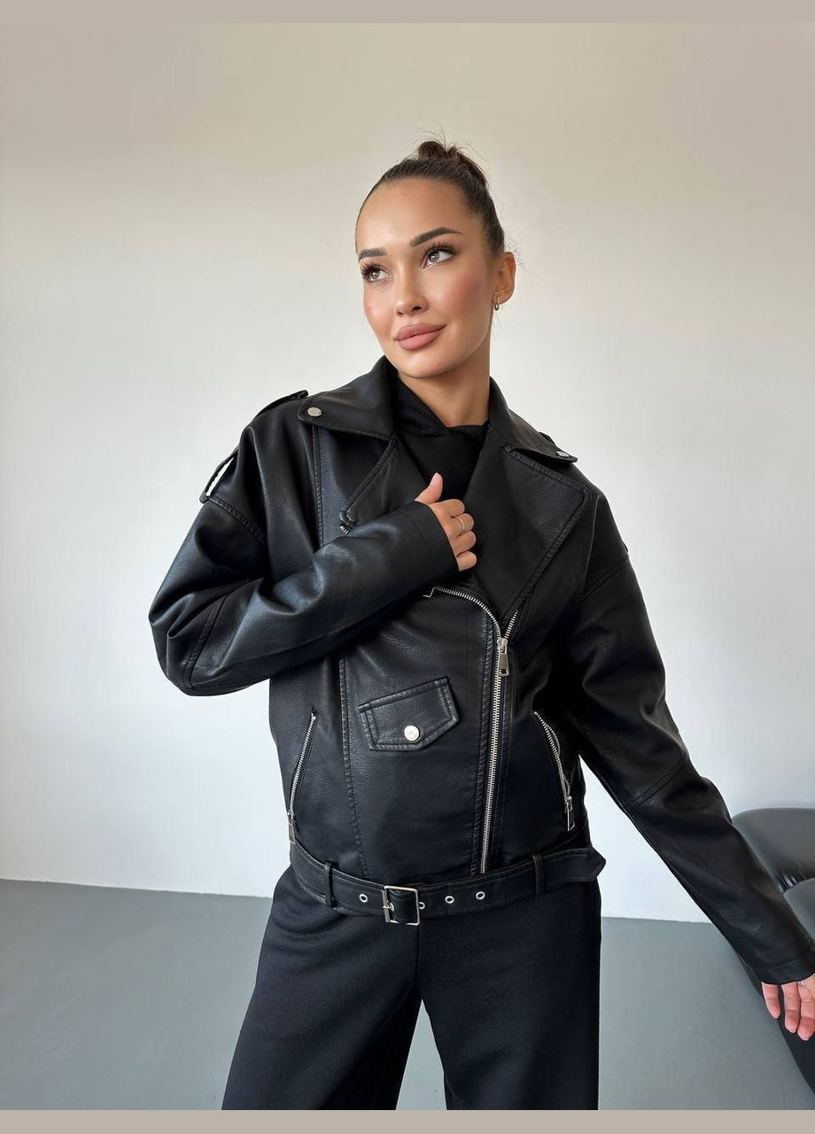 Черная демисезонная черная женская курточка с эко кожи. косуха No Brand