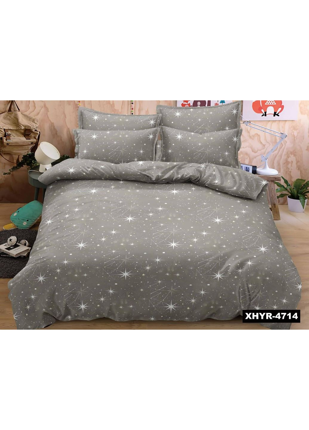 Постельное белье новогоднее Двуспальное Пакистанская байка 180 x 220 см 4714 Серое 50 х 70 см No Brand (362414580)