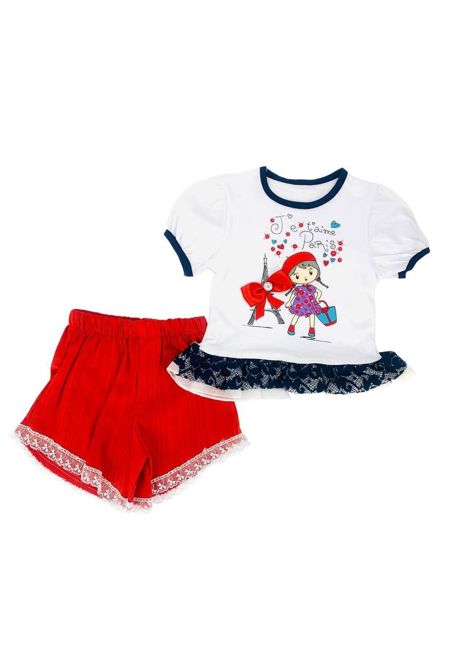 Красный летний комплект (футболка+шорты), арт. 170246, бело, 74-80 см, 9-12 мес. Cicix