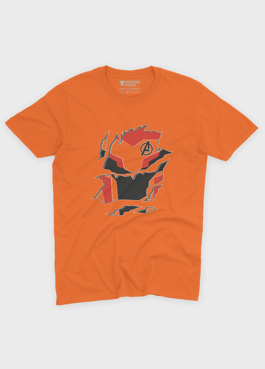 Оранжевая демисезонная футболка для девочки с принтом супергероя - железный человек (ts001-1-ora-006-016-006-g) Modno