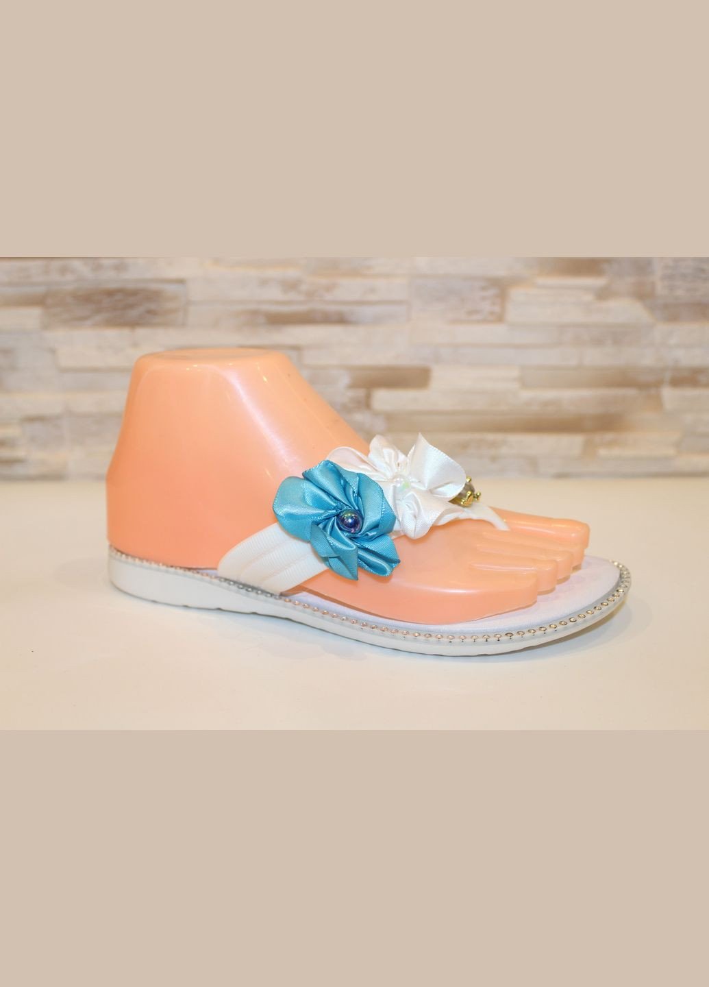 Белые повседневные, пляжные вьетнамки женские белого цвета с цветами No Brand с цветами