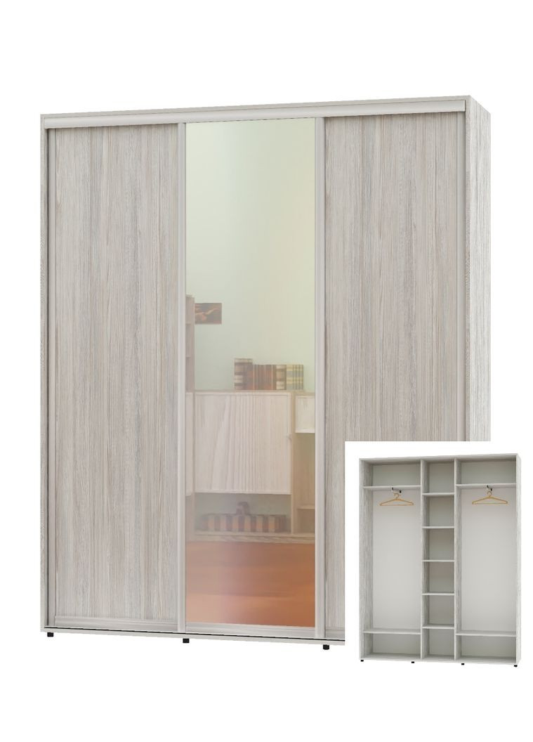Шафа-купе тридверна 200*45*250 см Сосна натті 3 двері ДСП + Дзеркало + ДСП ШК-04 Алекса (360442050)