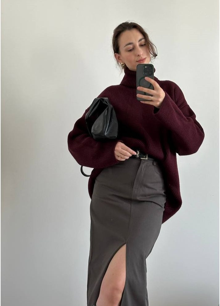 Темно-бордовий демісезонний светр оверсайз No Brand Оверсайз
