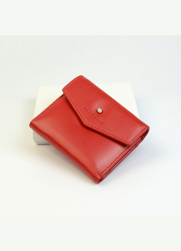Жіночий маленький шкіряний розкладний червоний міні гаманець на кнопку No Brand (333300166)