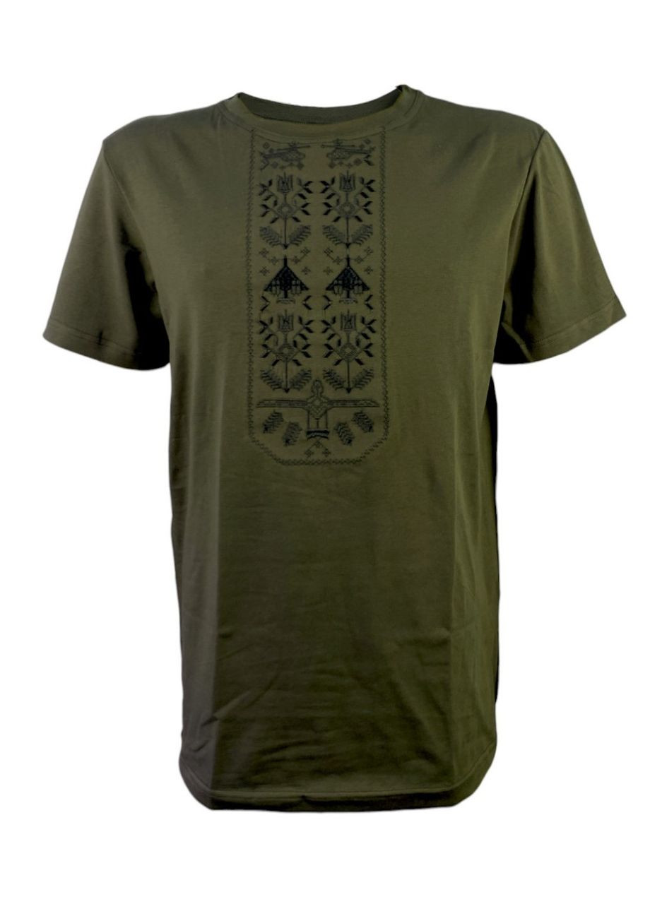 Хакі (оливкова) футболка love self кулір хакі вишивка байрактар р. m (46) з коротким рукавом 4PROFI
