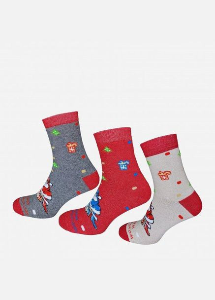 Набор махровых носков Лана Махровые Happy New Year 3 пары Бежевый/Красный/Серый Лео (276536001)