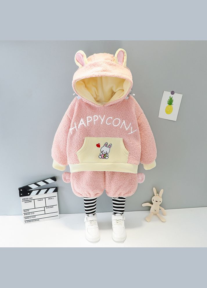 Розовый демисезонный костюм детский happy animals с карманом (розовый 73см) (10114) Qoopixie