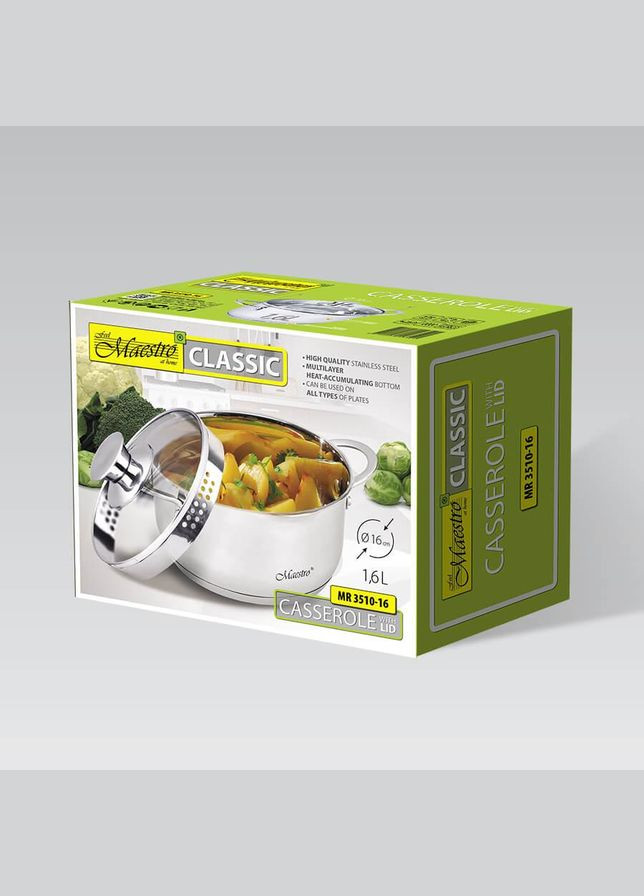Кастрюля нержавейка с крышкой 16 см, 1.6 л (MR-3510-16) Maestro (334713920)
