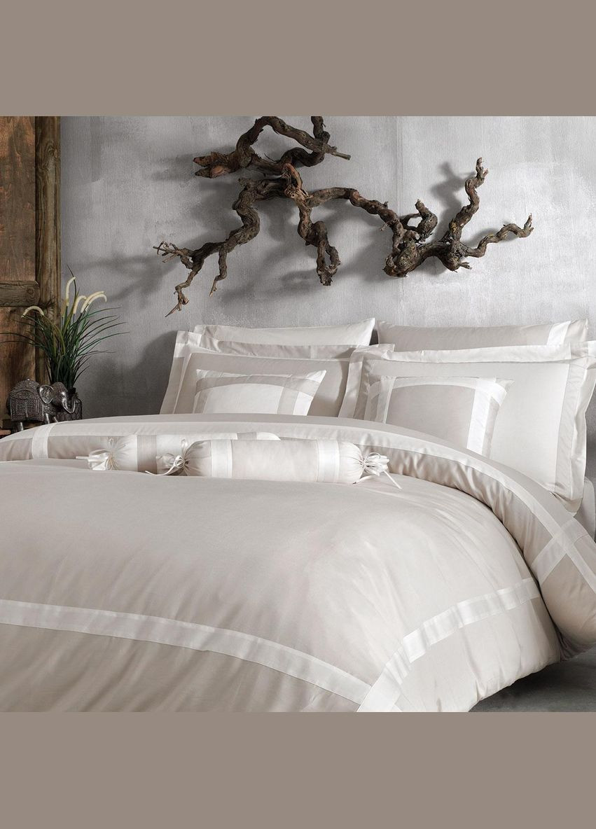 Комплект постільної білизни Banda Bej сатин люкс 220-200 см бежевий Tivolyo Home (321999769)