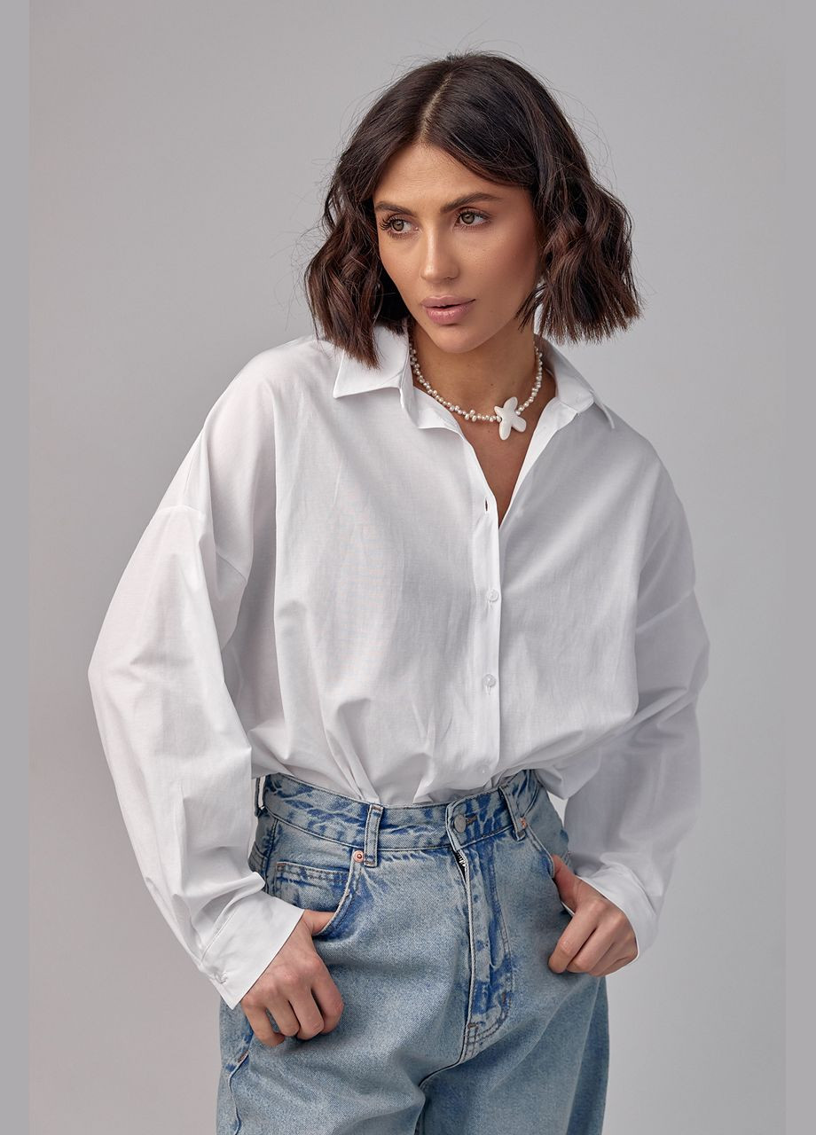 Подовжена жіноча сорочка в стилі oversize - білий Lurex (293293037)
