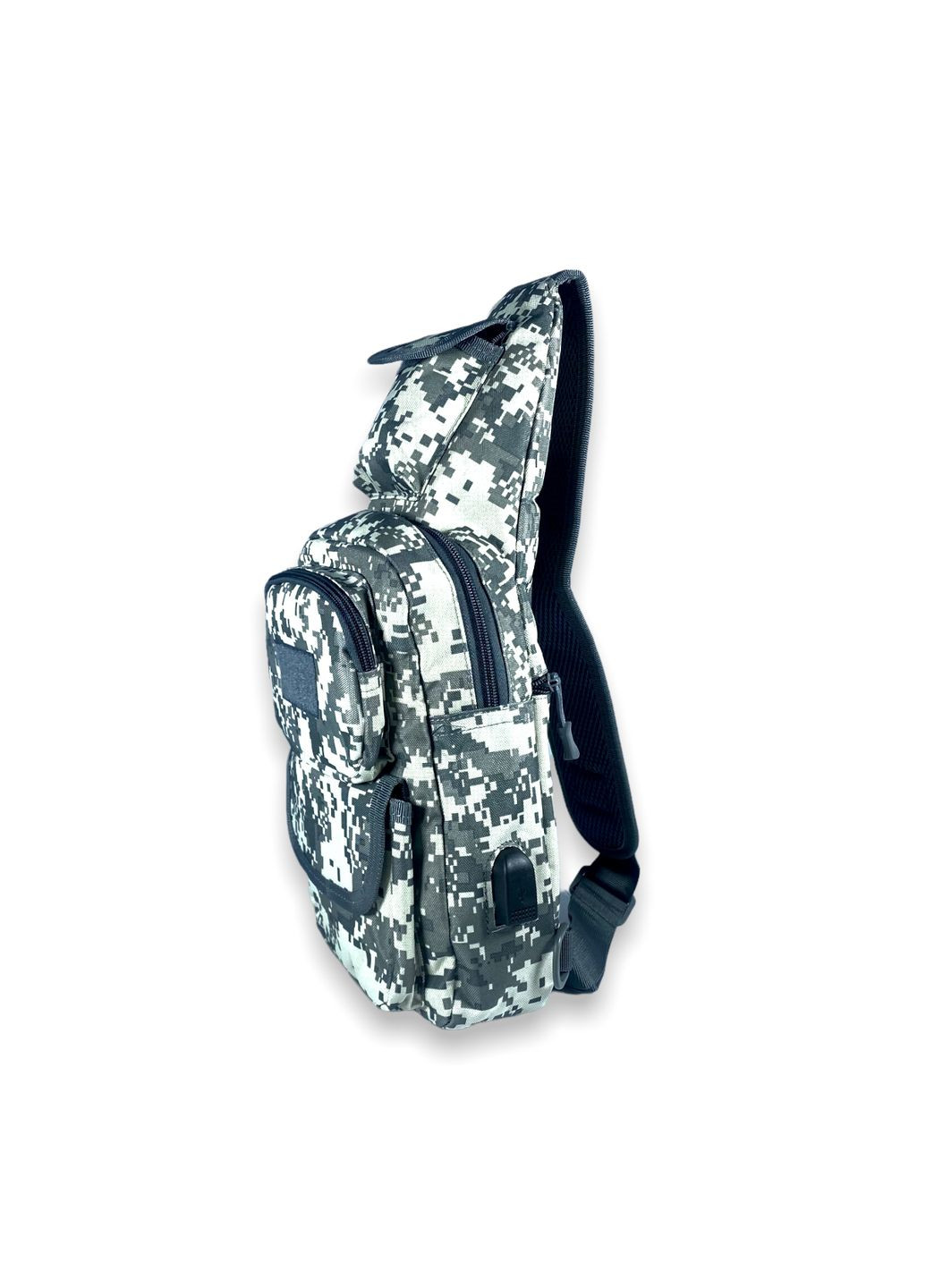 Сумка через плечо, слинг, один отдел, фронтальные карманы, карман на обороте, USBслот, 45*20*8 см, пиксель серый Xiu Xian Bag (285814877)