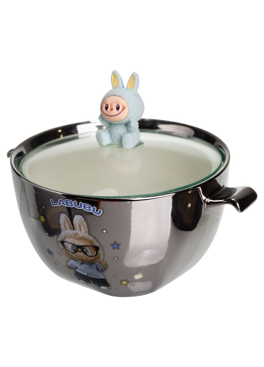 Бульйонниця порцелянова Labubu з кришкою і ручками 800 (мл) Ø15 (см) Сріблястий з блакитним FM-34D Yiwu (370707865)
