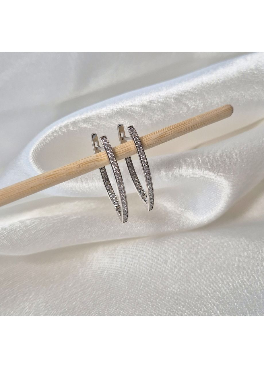 Серебряные серьги Палочки длинные с Белыми камнями серебро 925 пробы Родированное 920с 3.84г No Brand (306743395)