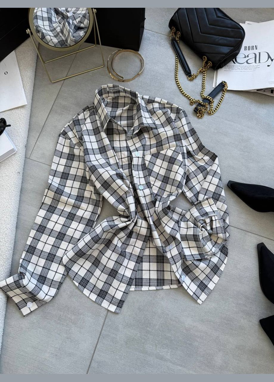 Белая повседневный рубашка в клетку Україна с длинным рукавом