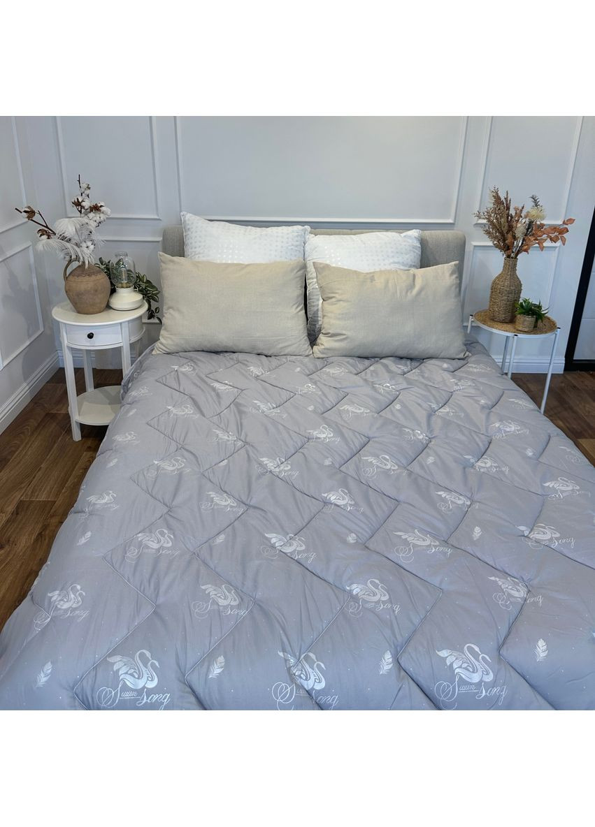 Одеяло полуторное стеганное зимнее из лебединого пуха 21490 145х210 см серое Leri Max (365719080)