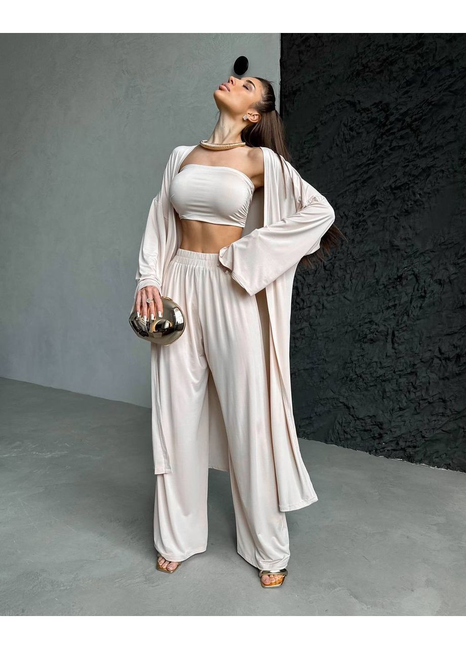 Жіночий костюм трійка: кардиган, топ та палаццо MonCher (363849281)