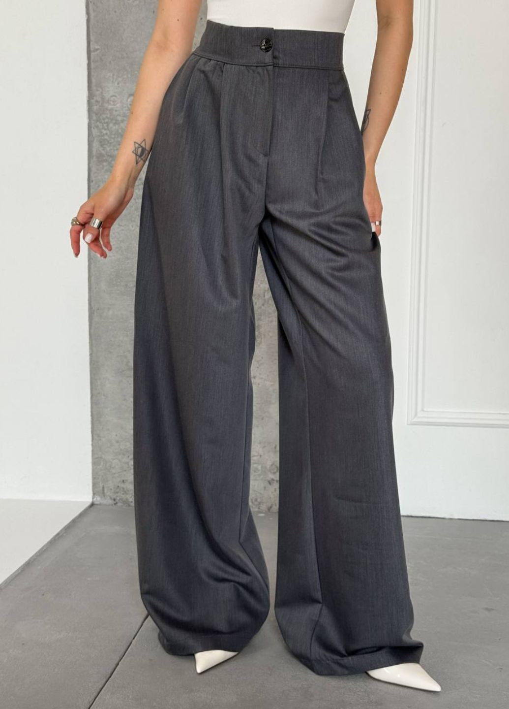 Вишукані легкі літні повсякденні широкі штани високої посадки з кишенями Tik-Tak (348830746)