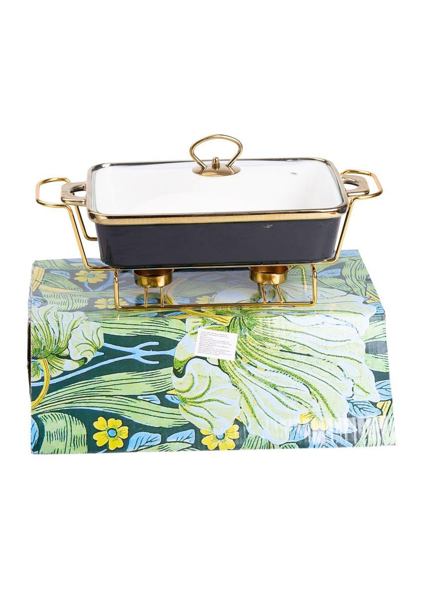 Мармит керамический со стеклянной крышкой 35.5х19х15.5 см на металлической подставке 1.5 л Черный HTJ-1002 Yiwu (351431381)