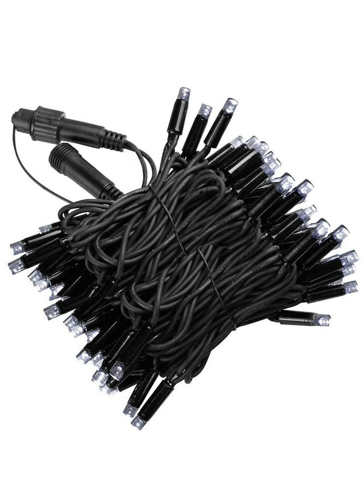 Гирлянда нить УЛИЧНАЯ Белая 10м 100 led на черном проводе, переходник для соединения Po Fanu (311507386)