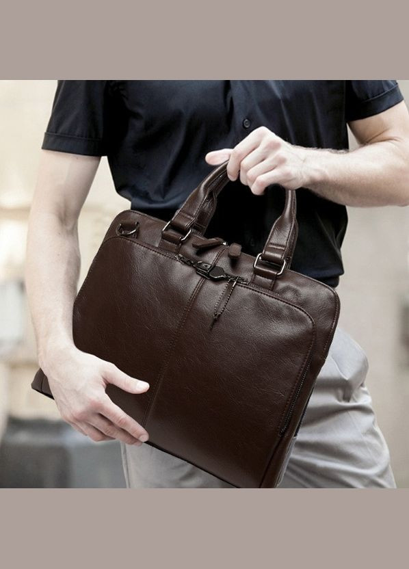 Чоловічий діловий портфель для документів формат А4, чоловіча сумка офісна для роботи екошкіра Коричневий No Brand (334731031)