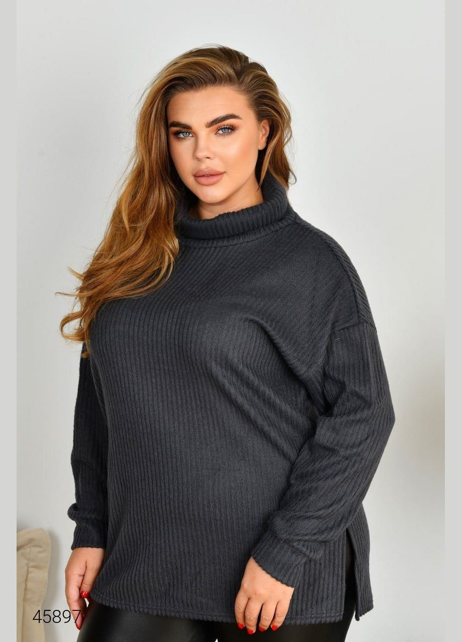 Темно-серый демисезонный удлиненный женский свитер Liton