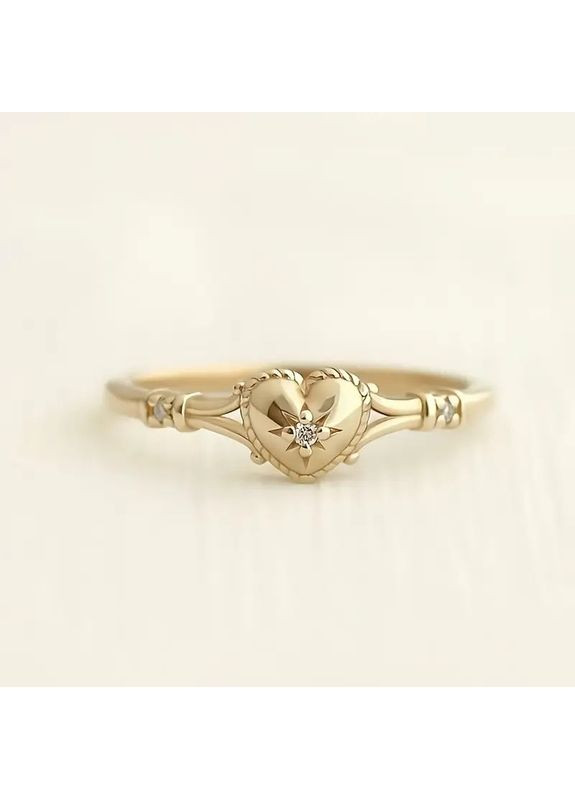 Кольцо женское золотистое сердце с белым фианитом размер 15 OrnatusDivinus317 Fashion Jewelry (367086476)