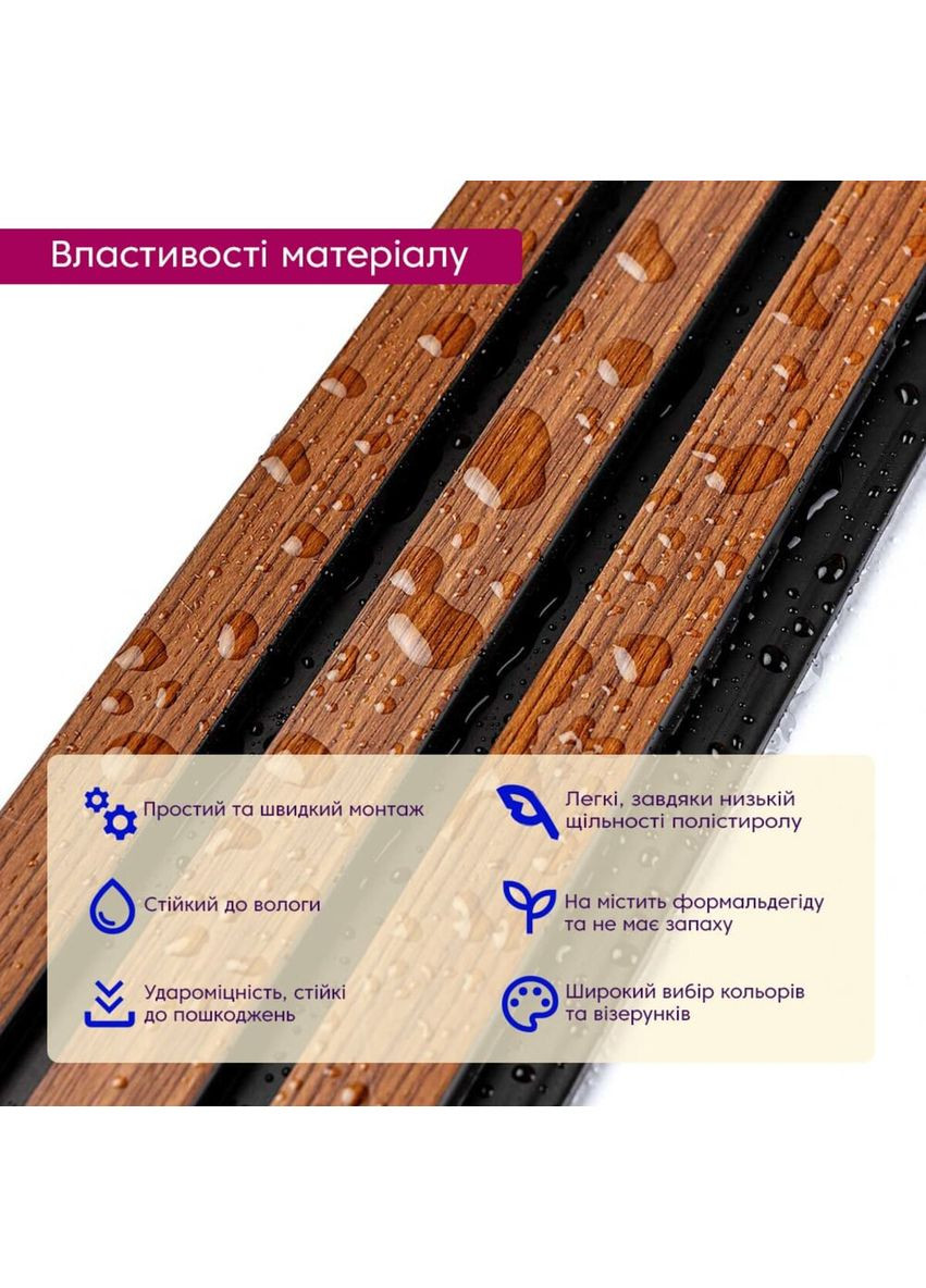 Рейка декоративна PS 2900х120х12мм Каштановий SW-00001743 Sticker Wall (370441616)