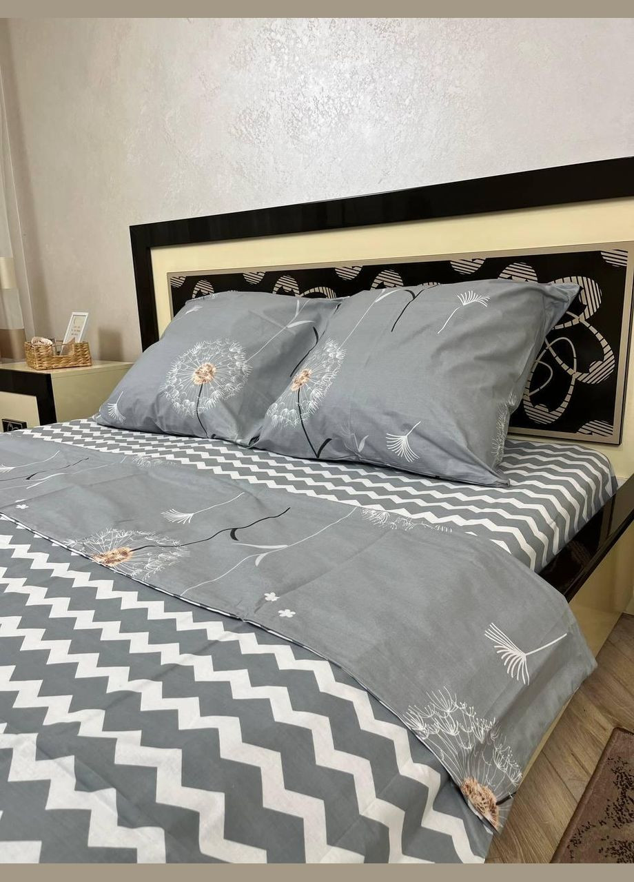 Постільна білизна бавовняна Кульбабки Євро 200 x 220 Бязь Сіра 50 х 70 No Brand (303677835)
