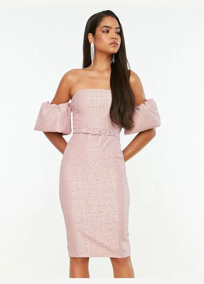 Розовое коктейльное платье футляр Trendyol однотонное